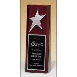 High gloss rosewood stained trophy with silver star