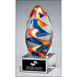Colorful egg-shaped art glass award with clear base