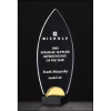Flame Series 3/8" thick acrylic award on black and gold metal base.