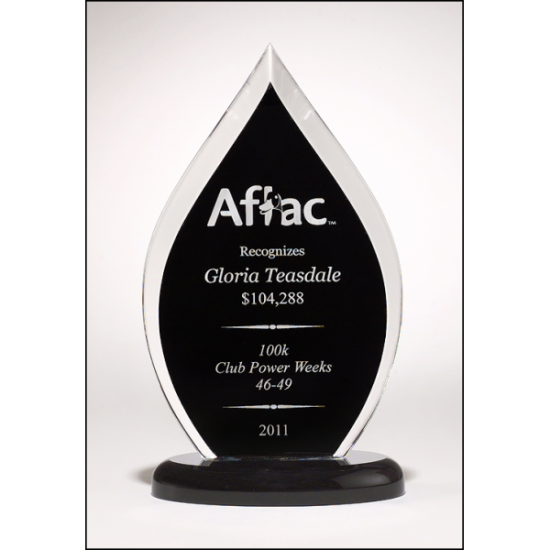 Flame Series clear acrylic award with black silk screened back