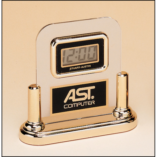 Acrylic Airflyte clock with LCD movement on a gold base