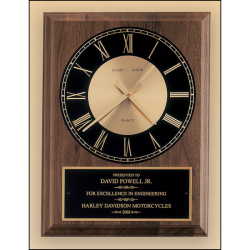 American walnut vertical wall clock with round face