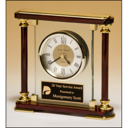 Traditional glass and rosewood piano-finish clockwith gold metal accents